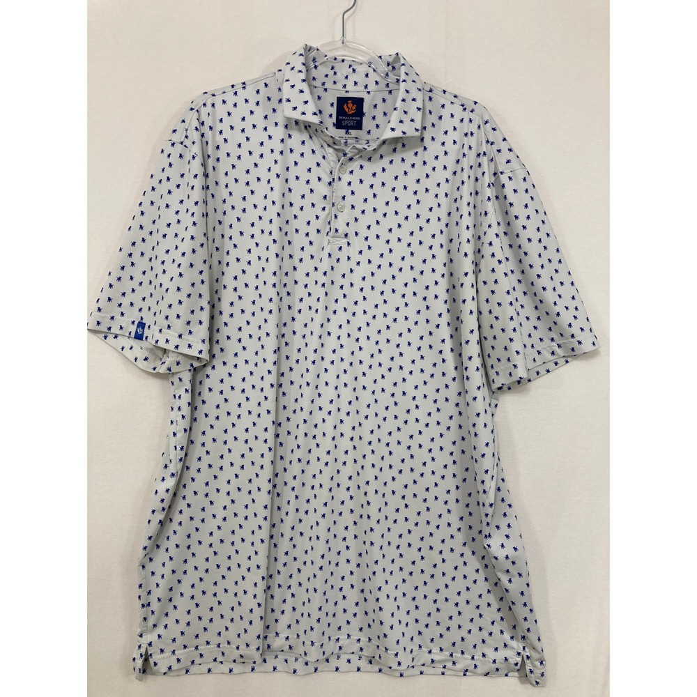 Donald Ross Sport Polo Shirt XXL White Blue Dog Print Performance‎ Golf